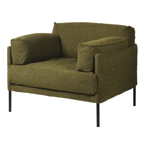 Forest green armchair in a soft boucle fabric