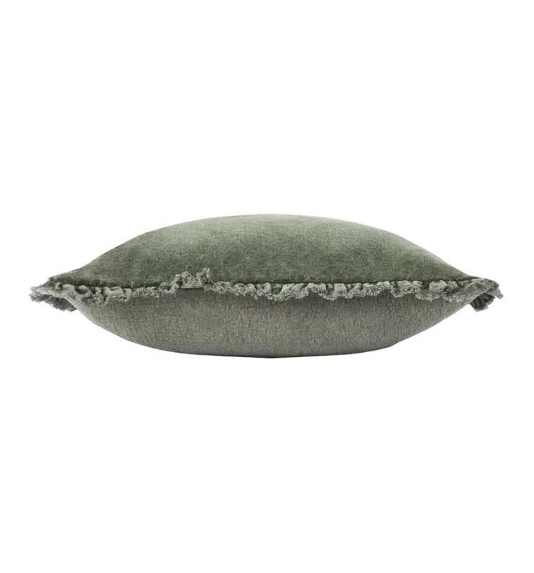 Bertie Washed Cotton Velvet Cushion Moss Green