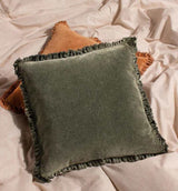 Bertie Washed Cotton Velvet Cushion Moss Green