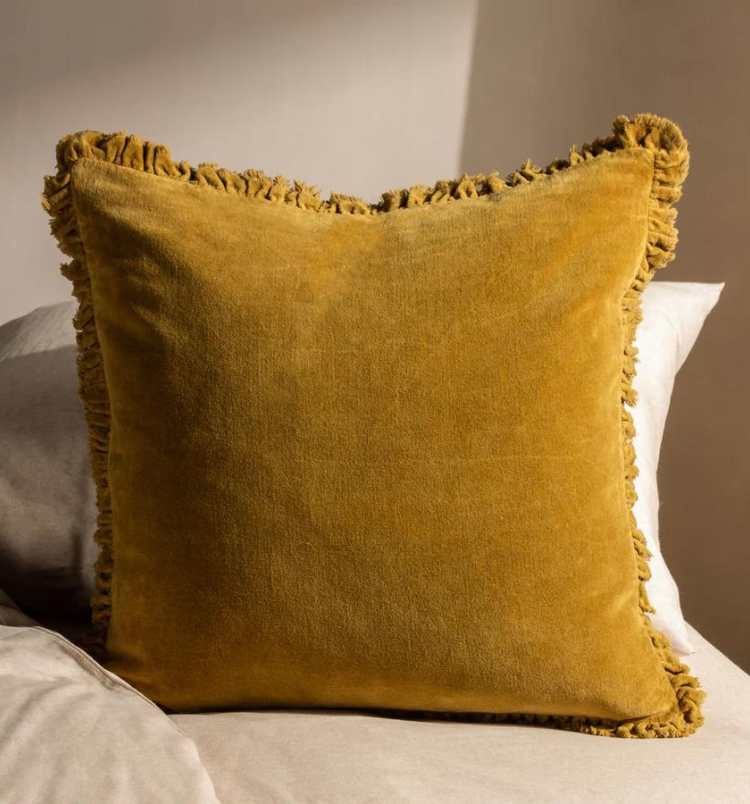 Bertie Washed Cotton Velvet Cushion Saffron