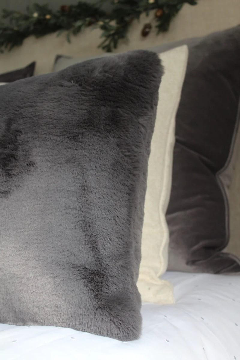 Faux Fur Large Fluffy Charcoal Coloured Cushion